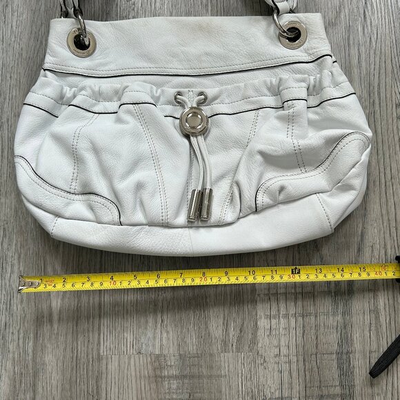 B. Makowsky White Leather Shoulder Bag Leopard Lining Boho Chic L - Picture 10 of 10